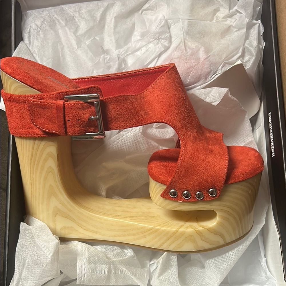 Chic Orange Suede Platform Wedge Sandals